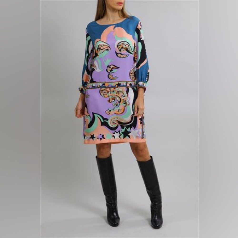 Emilio Pucci Lavender and Blue Abstract Print Mini Dress